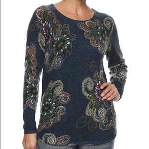 Blue Sweater with Paisley Print